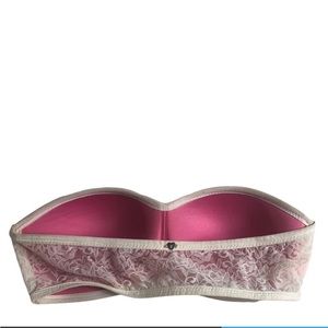 PINK Victorias Secret Womens Bra Small White Lace Bandeau Strapless Lingerie